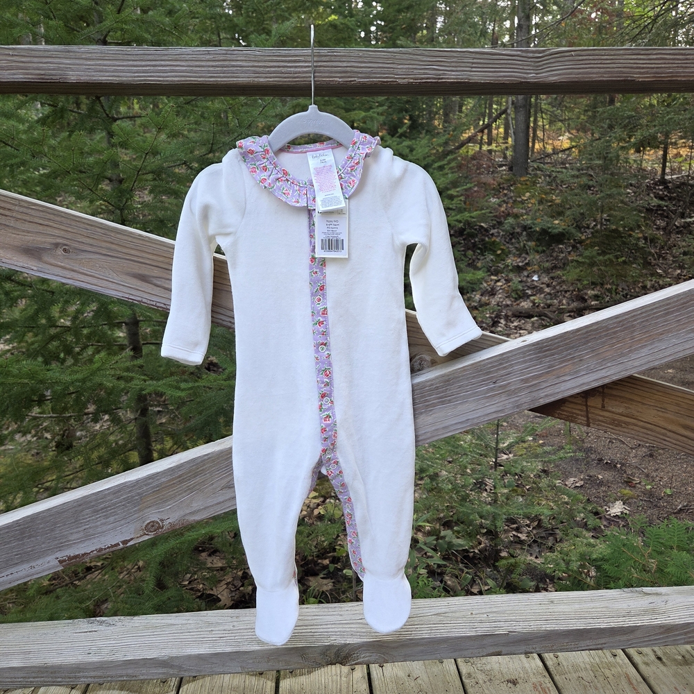 Boden Floral Trim White Kids One Piece